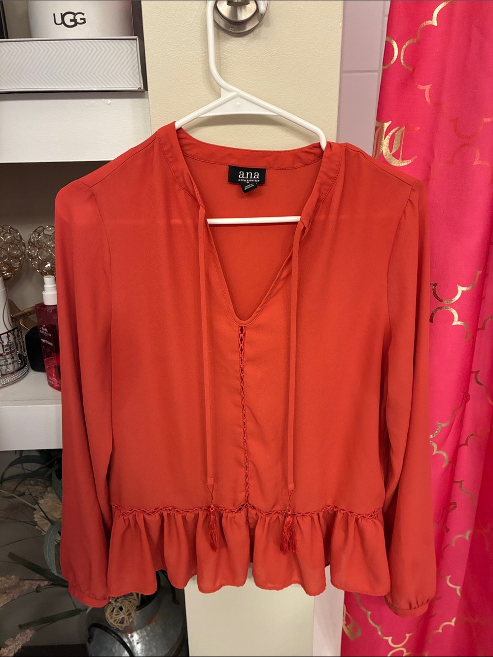 a.n.a Rust Orange Peplum Tie-Front Blouse